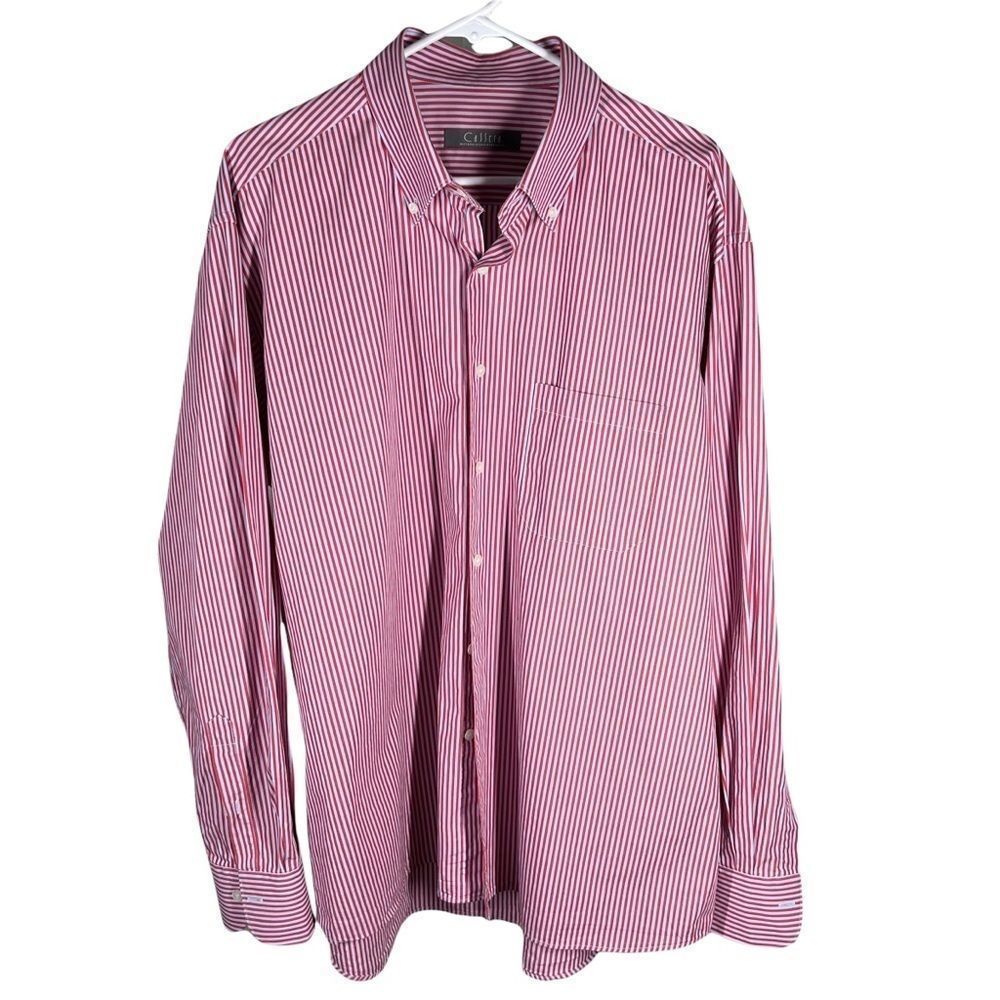Cassera Mens Sz EU 46 /US 18 1/2 Long Sleeve Red Gray Striped Shirt